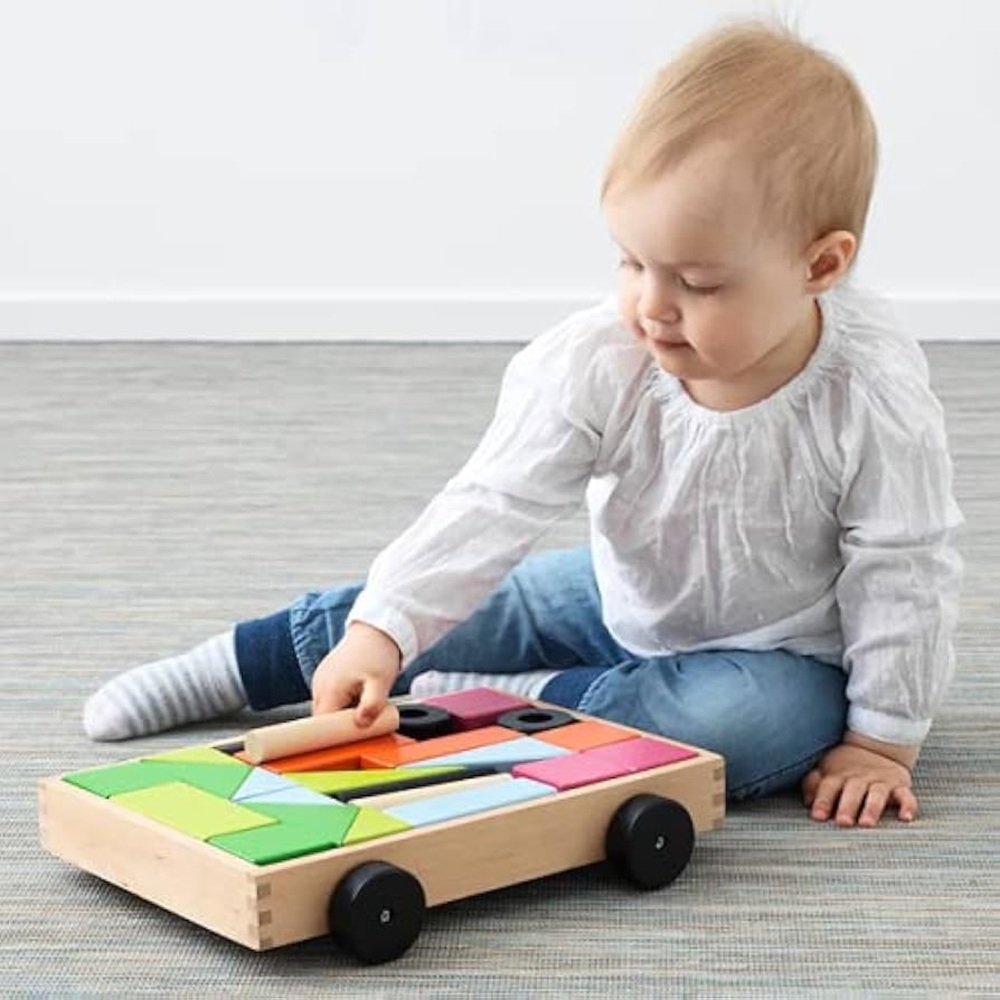 Colorful Wooden Shape Sorter Car with Vibrant Blocks